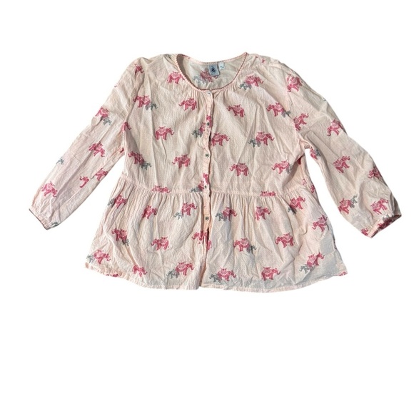 Petit Bateau Girls Pink Elephant Baby Doll Top Button Down Size 18a - L - Picture 1 of 13
